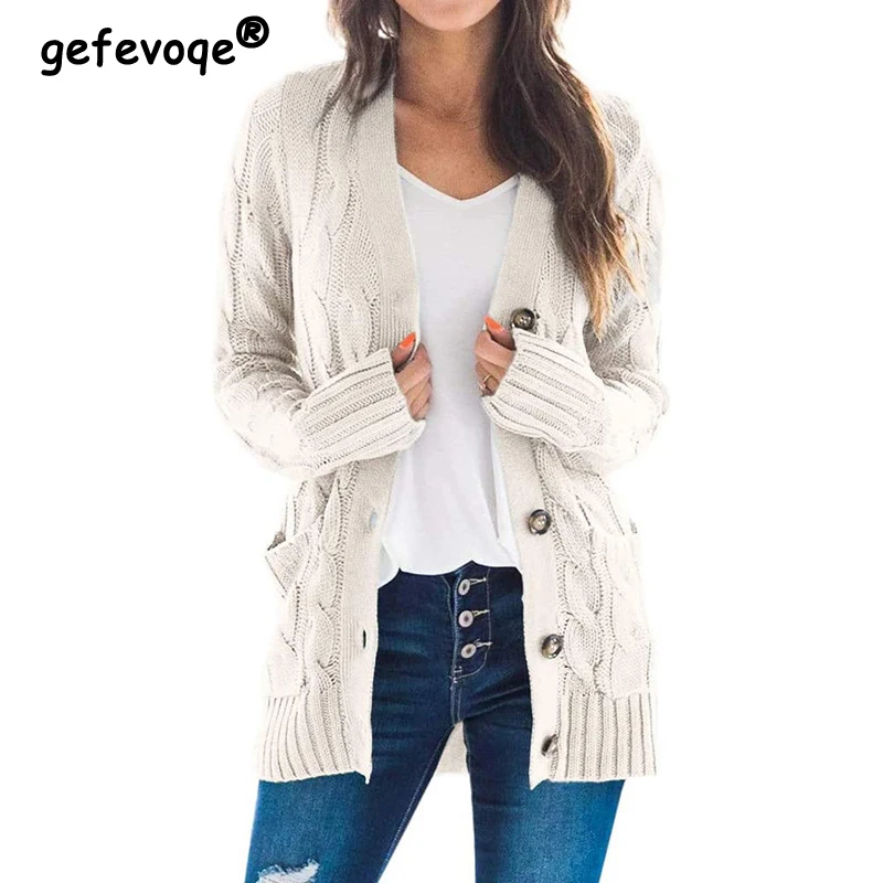 

Autumn and Winter 2023 Womens Clothing Casual Twist Single Breasted Knitted Cardigan Solid V Neck Long Sleeve Loose Sweater Coat