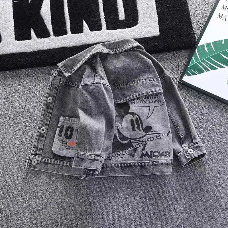 Mickey Denim Jacket For Boys Fashion Coats Children Clothing Autumn Baby Girls Clothes Outerwear Cartoon Jean Jackets Coat