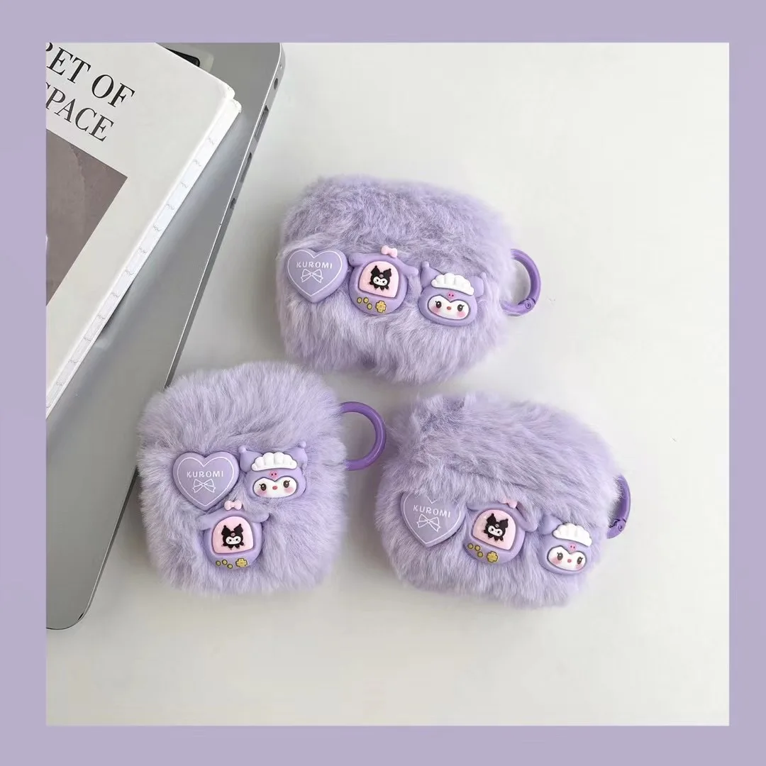 

Зимний плюшевый чехол Sanrio Kuromi для Apple AirPods 1 2 3 Pro, чехлы для IPhone, Bluetooth-наушники, чехол для наушников