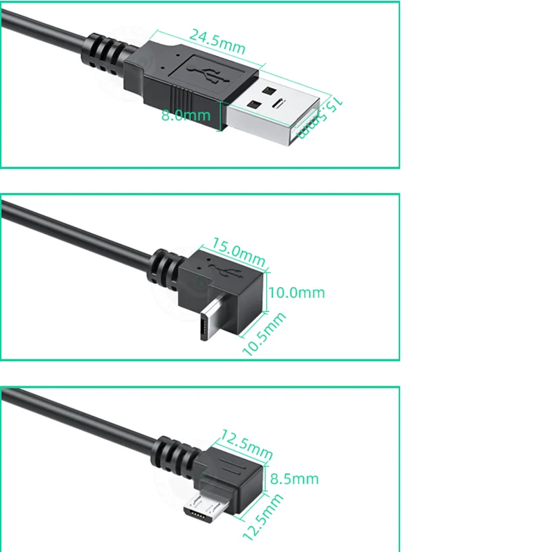 Up & Down & Left Right Angled 90 Degree Micro USB Male to USB male Data Charge connector Cable 0.5m 1m For Mobile Phone Tablet