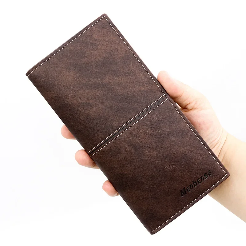 

New Fashion with Simple Solid Color Men's Long Retro Money Thin Hand Bag Document Multi-card Wallet