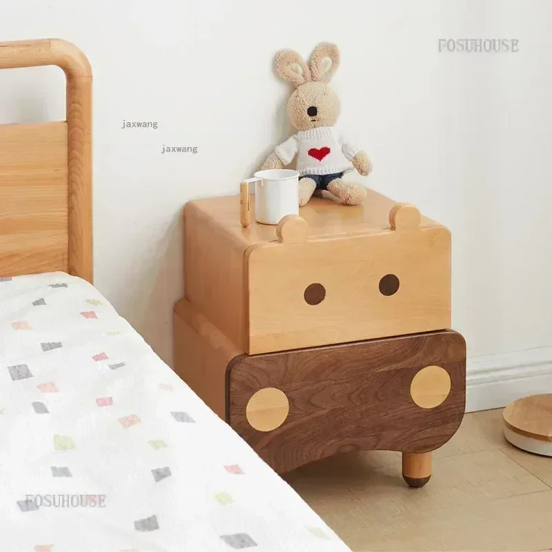 Solid Wood Household Kindergarten Children's Bedside Table Apartment Dormitory Storage Cabinet Modern Kids Bedroom Nightstands H