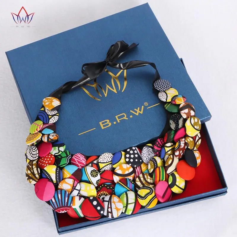 2023 Ankara Button Bib Statement Neckpiece African Tribal Necklace Statement Necklace Button Jewelry Bridesmaid Gift WYA067