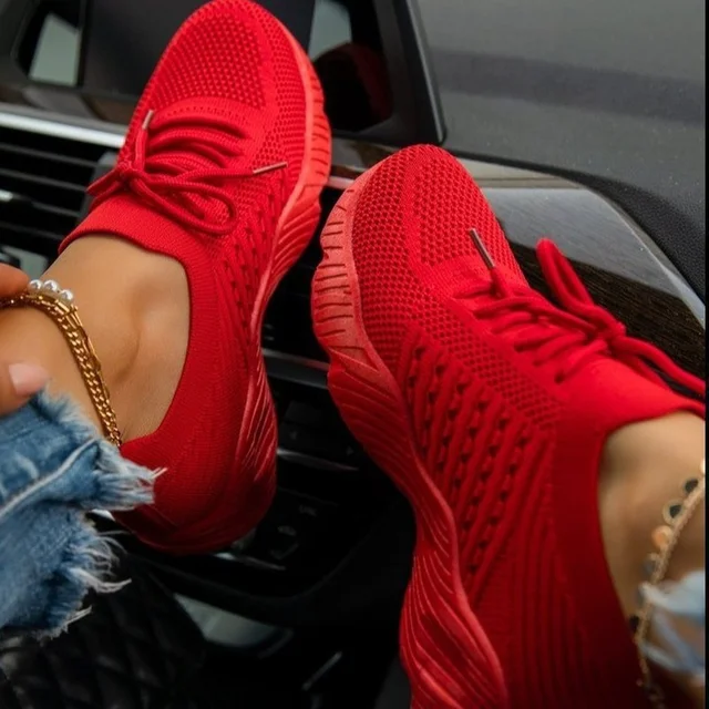 Red Casual Sports Shoes for Women Comfort Mesh Tennis Shoes Light Sneakers Women 2022 New Plus Size 43 Student Vulcanized Shoe Red