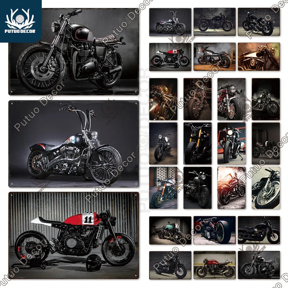 

Putuo Decor Motorcycle Retro Tin Sign Vintage Metal Sign Decorative Plaque Garage Man Cave Pub Bar Wall Motorcycle Club Decor