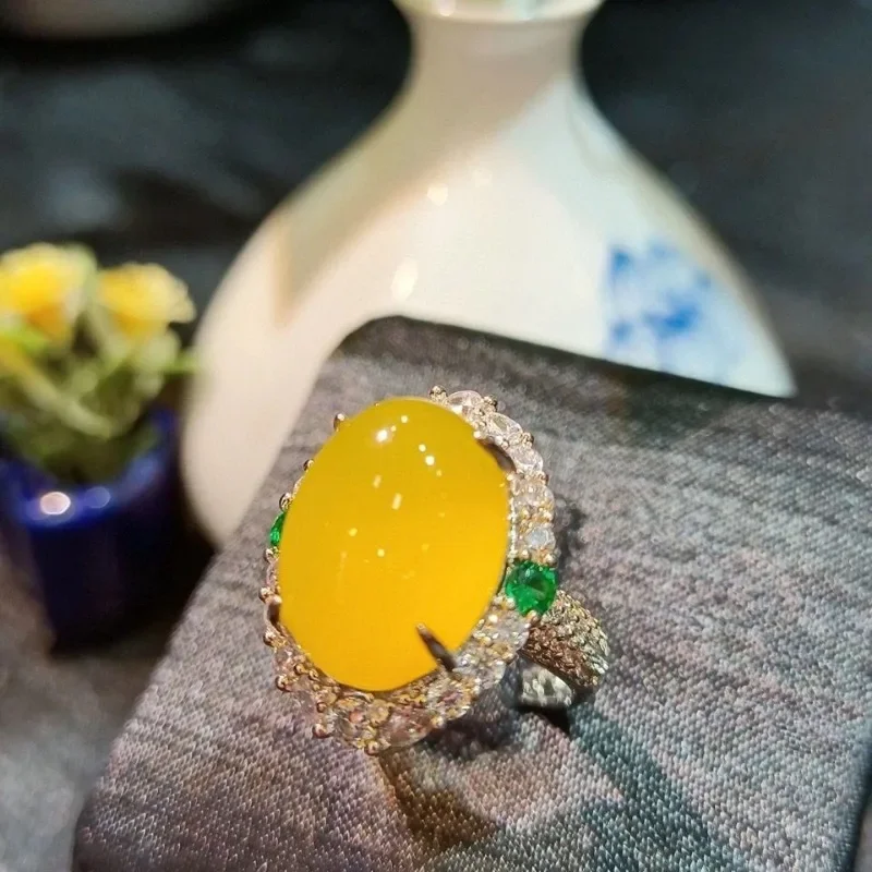 Natural 925 Silver Inlaid with High Ice Emperor Green Jade Ring