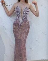 Uniques Design Backless Pearls Tassel Celebrity Dress 2023 Beaded Mermaid Party Dress Sexy V Neck Robe de soiree Custom Made 1