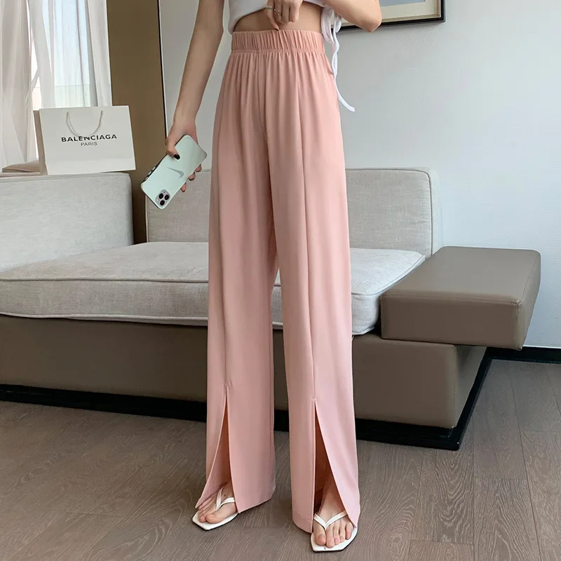 

New Suit Pant Trousers Women High Waist Drape Loose Straight Summer Autumn Leisure Mopping Grey Black Green Pink Casual Wide Leg