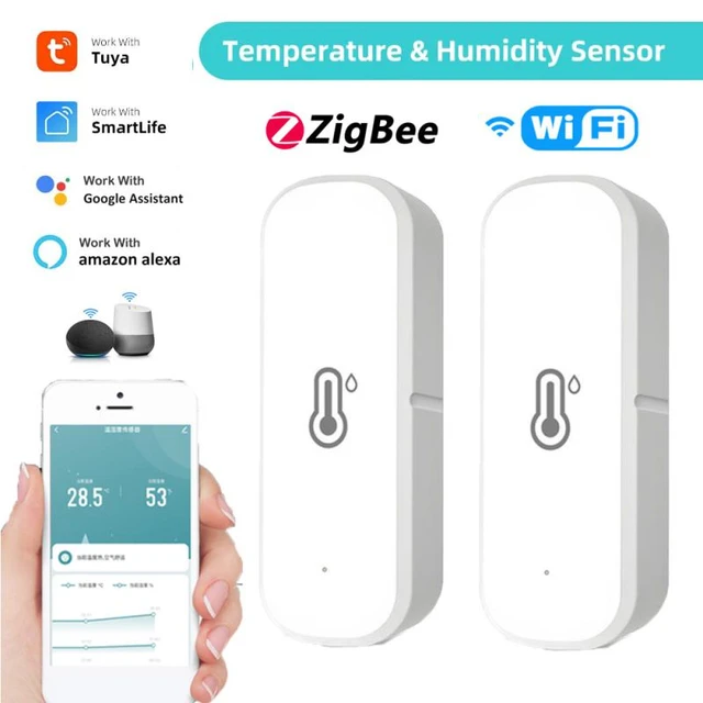 Tuya Zigbee/WiFi Smart Temperature Humidity Sensor Indoor Hygrometer  Thermometer APP Real-time Monitor Via Alexa Google Home - AliExpress