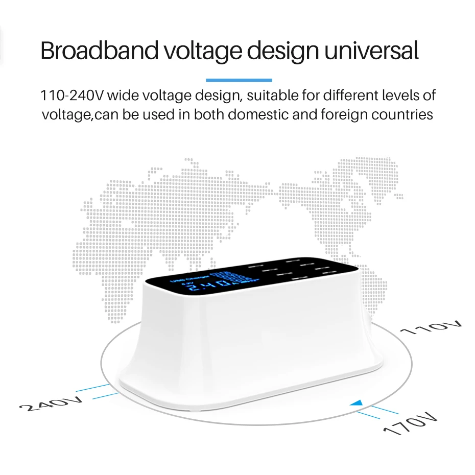 8 Ports USB Charger For iphone Android IOS Quick Charge 3.0 Led Display USB Charging Adapter 110-240V For Phone Tablet Earphone wallcharger