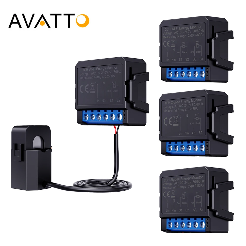 Smart Energy Meter AVATTO Tuya WiFi ZigBee 1 2 Gang Clamp KWh Power Production Consumption Bidirectional Monitoring Meter