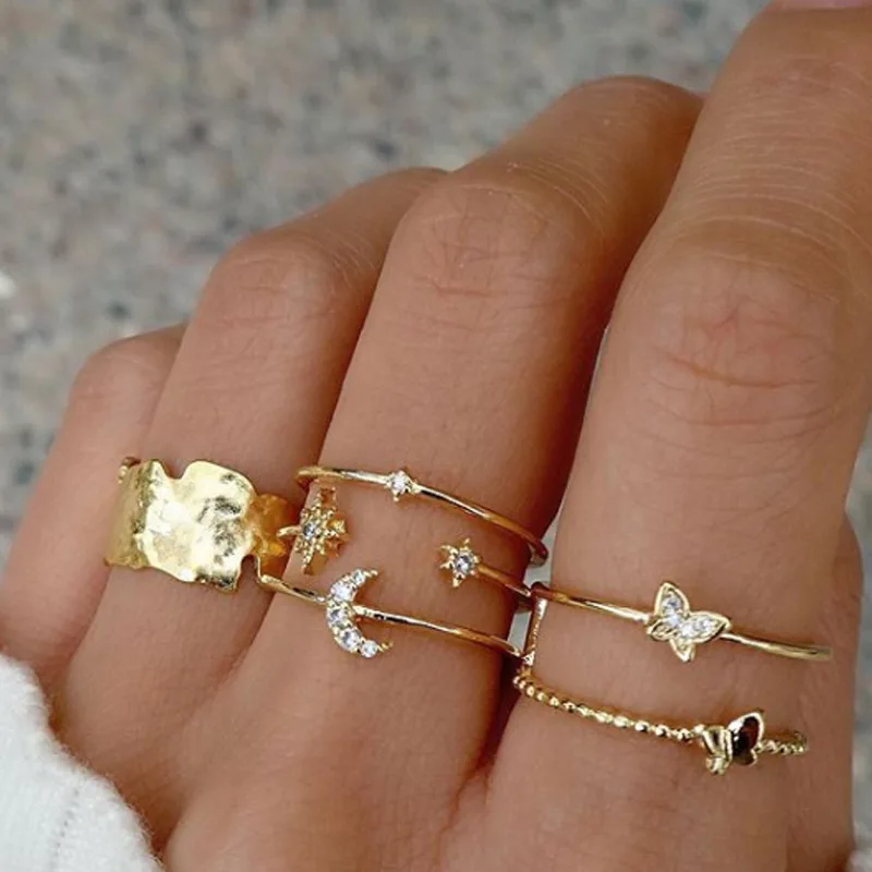 Ring Set Gold Color Rings Chain Ring Gold Color Ring Finger Ring for Women
