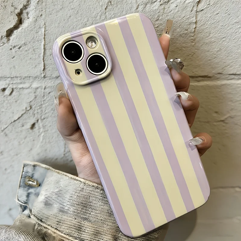 Vibrant Yellow and Purple Striped Hard Phone Case