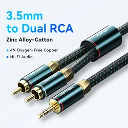 Premium Hi - Fi Braided RCA to AUX Audio Cable - 2m (3.5mm to Dual RCA)