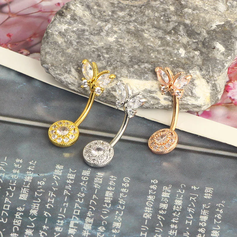 wholesales body piercing belly rings 3 colors butterfly dangle navel bar 14g belly button barbell set women fashion belly jewelr