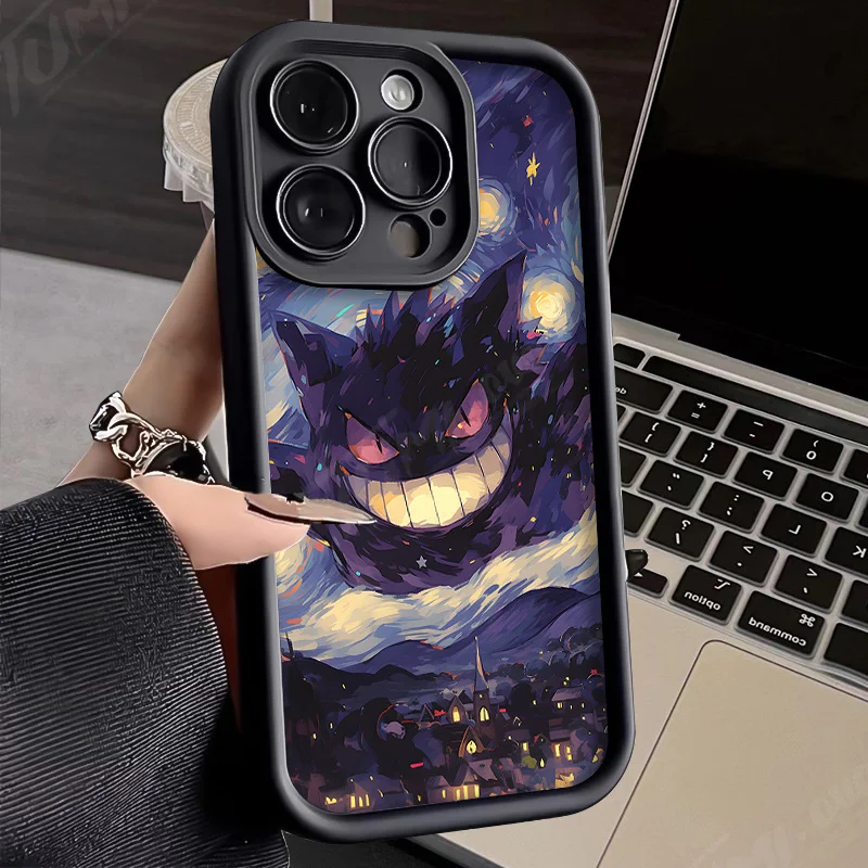 thumbnail image 1 of Funda de Pokémon con pintura al óleo para iPhone, carcasa protectora de silicona suave a prueba de golpes para modelos 14, 15 Pro Max, 13, 12, 11, X, XS, XR, 7, 8 Plus, SE 2020, 1 of 5