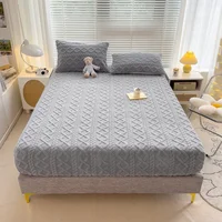 Thicken Taffeta Fitted Sheet Winter Warm Mattress Protector Cover for Bedroom Home Bed Cover Dustproof Non-slip Bedding Embossed 4