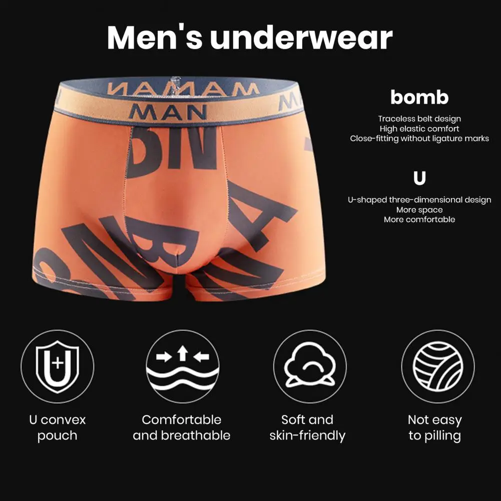 Men Underwear Men's Seamless Letter Printed Boxers Plus Size Underwear for Breathable Comfort Quick Dry Performance Fashionable