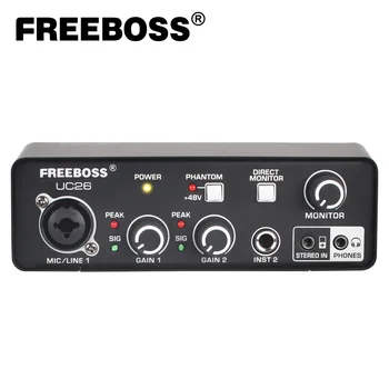 프리보스 48V 오디오 인터페이스 48KHz 모바일 스테레오 3 입력 디렉터리 모니터 감시 장치 PC 녹음 무료 드라이브 Guitar 외부 USB 사운드 카드 UC26