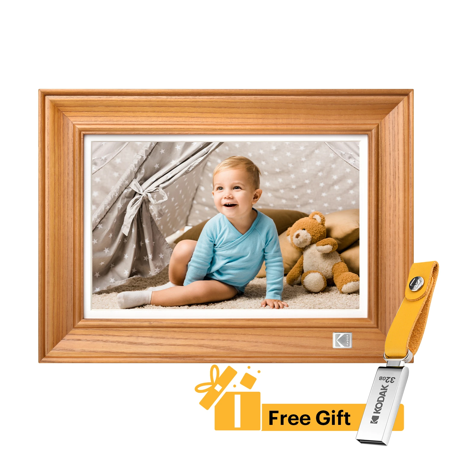 Kodak デジタルフォトフレーム,10インチ,wifi,1920x1200 hdヒップタッチスクリーン,木製アルバム,32g,インスタント