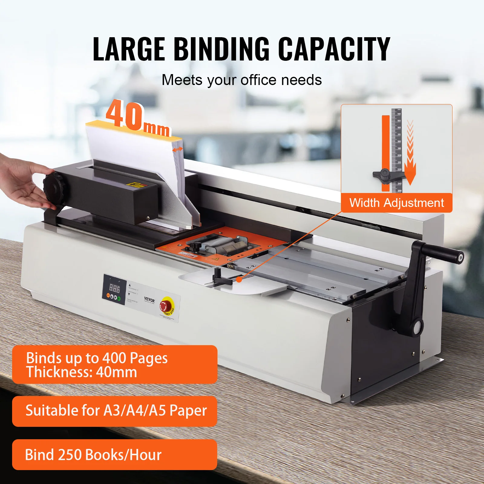 VEVOR Thermal Binding Machine 400 Hot Glue Binding Machine Thermal Book 40mm Thickness A3 A4 A5 Document