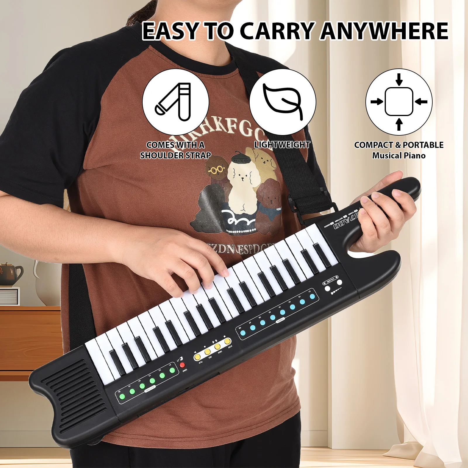 37-Key Electronic Keyboard Piano Portable Mini Electronic Organ Musical Instrument with Microphone Strap Dual Power Modes