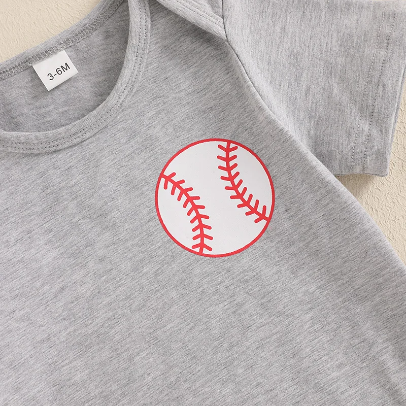 Citgeett Summer Infant Baby Boy Outfits Short Sleeve Romper Baseball Print Pants Hat Clothes Set