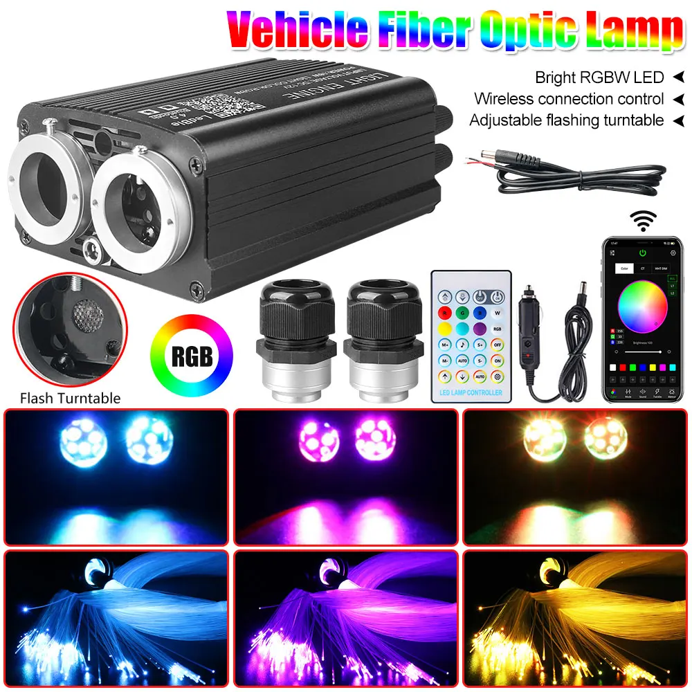 32W RGBW LED Fiber Optic Light Double Head Fiber Optic Star Ceiling Light Kit Bluetooth Applications for Car Roof Starry Sky