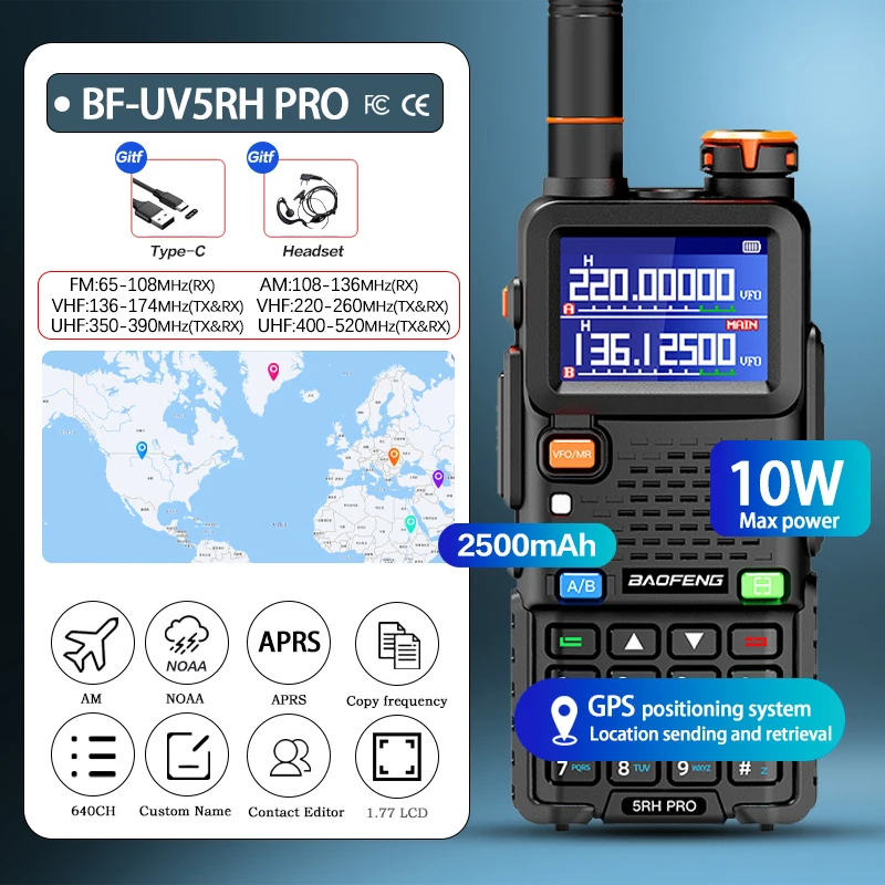 BAOFENG 5RH Pro GPS Handheld Multi Band Radio