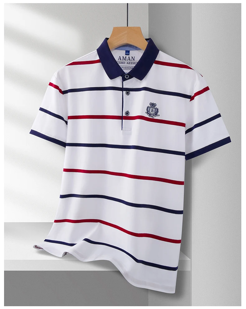 Light luxury stripe short sleeve men T-shirt high-end brand letter embroidery fashion urban style silky smooth casual polo shirt 19 S1671918c6f974f6c898b75ee527d850bq