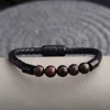 High Quality Leather Bracelet Lava Chakra Stone Beads Black Tiger Eye Bracelets Magnetic Buckle Bangles Braid Rope Chain for Men 6
