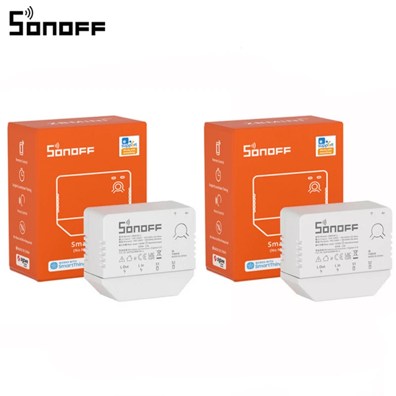 Sonoff ZBMINI-L Zigbee Mini Smart Switch 2 Way Control Wireless Switch No Neutral Wire Required, Support Ewelink APP Alexa Alice 