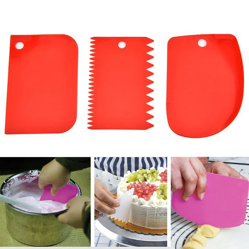 3Pcs/set Cake Cream Spatulas DIY Baking Mixing Scraper Fondant Pastrys Cutters Plastic Bowl Scraper Kitchen Tools