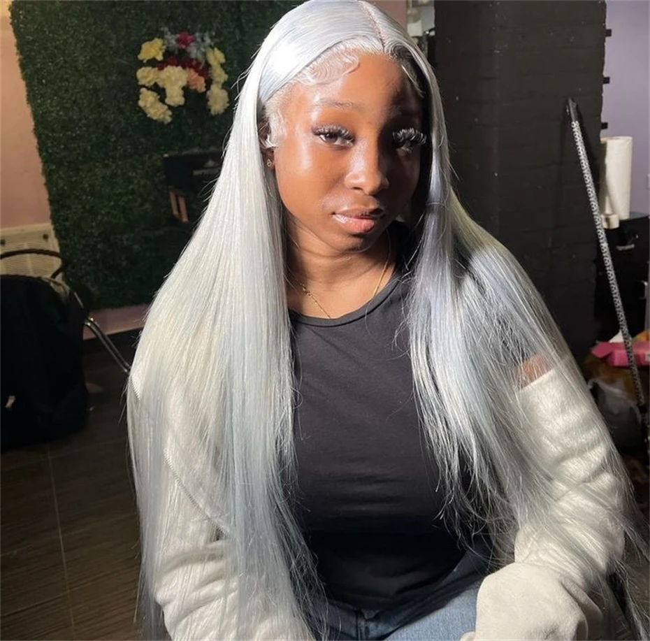 13x6 Silver Gray Straight Lace Front Human Hair Wigs Pre Plucked 613 Blonde Body Wave Frontal Wigs For Women Brazilian Hair Wigs 2