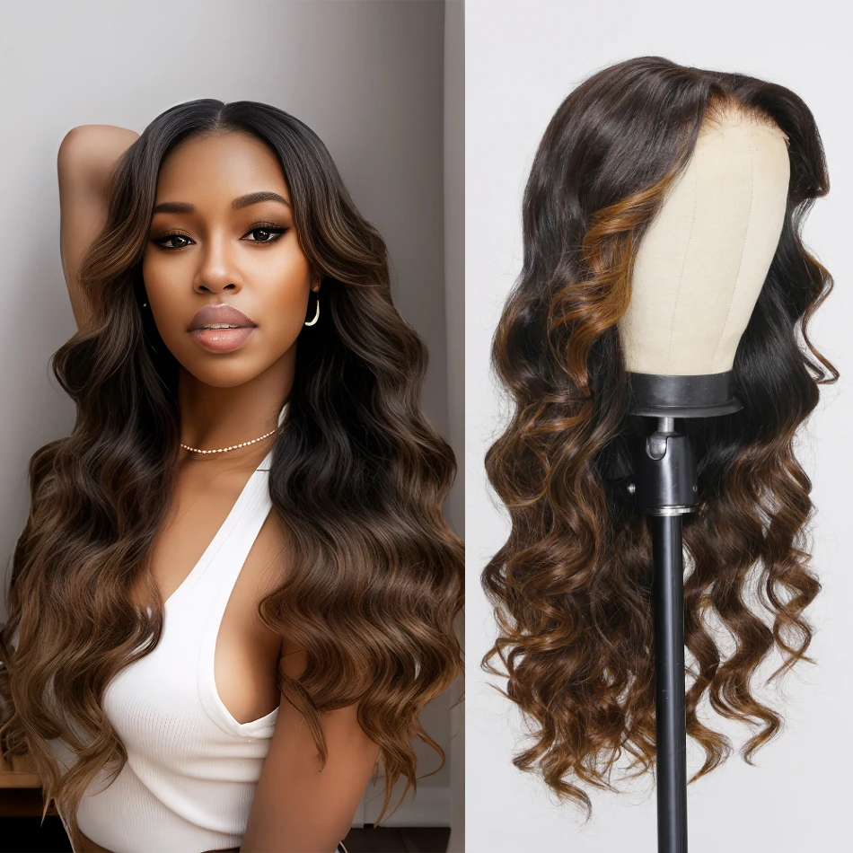 

UNice Hair Loose Wave Bye Bye Knots Wig 7x5 Glueless Lace Ombre brown highlights Colored Wig Pre Bleached Knots Plucked Hairline