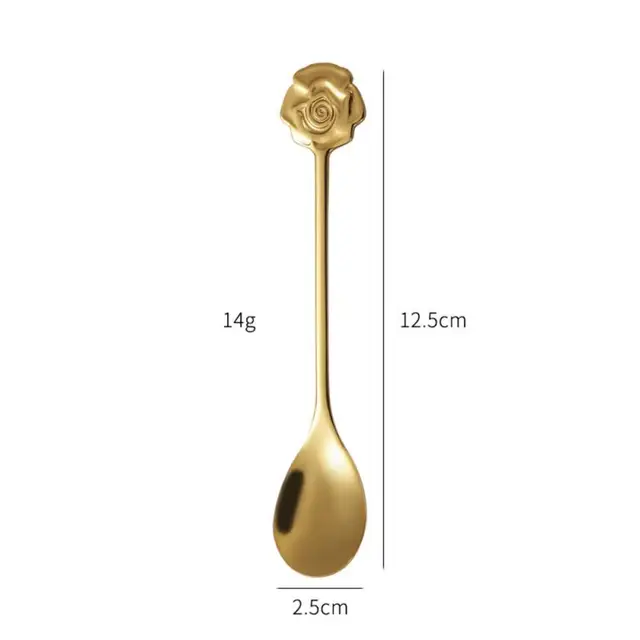 1Db Rozsdamentes Acél Kis Kanál Desszert Kreatív Asztali Edények Keverése Rózsa Alakú Tea Konyha - Image 5