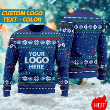 Custom Logo 3D Printed Sweatshirt Menwomen Ugly Christmas Sweater Diy Personalized Design Custom Image Pullovers Unisex Tops