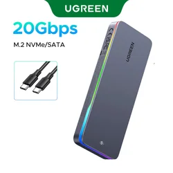 UGREEN 20Gbps High - Speed M.2 SSD Enclosure with USB 3.2 and RGB Lighting - M.2 NVMe/SATA (20Gbps with RGB)