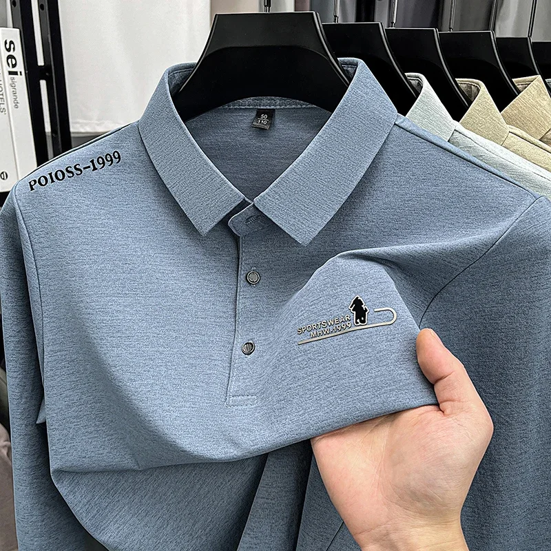 Polo a Maniche Lunghe da Uomo, Casual, Elegante, con Ricamo, Colletto Risvoltato, Comoda e Traspirante per Uso Quotidiano - immagine 6