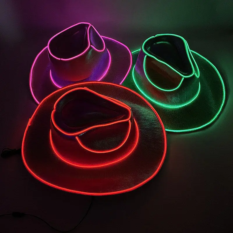 Bachelorette Party Supplies Bride Cowgirl Hat Glowing Light Bar Cap Wireless Disco Luminous Led Flashing Neon Western Cowboy Hat party hat neon hat