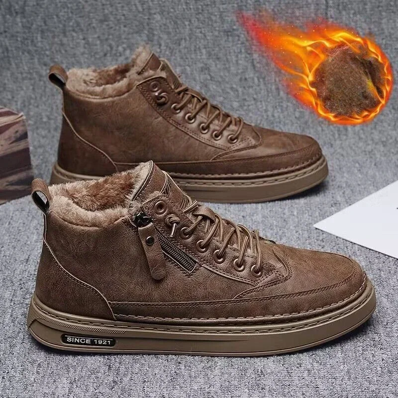 Men's Winter Warm Cotton Shoes New Classic Fashion Retro Plush Comfortable Anti Slip Snow Boots Outdoor Sports Casual Shoes