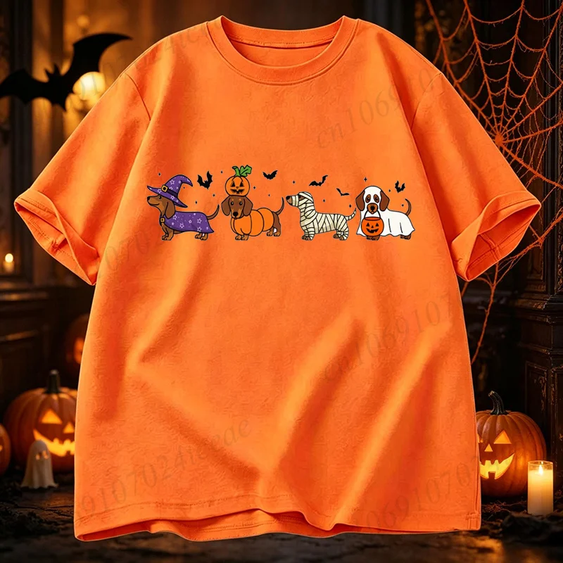 Halloween-Dackel-T-Shirts für Damen und Herren, Halloween-Hundeshirts, Grafik-T-Shirts für die gruselige Saison, Vintage-Kürbis-T-Shirts, Unisex-Geschenke