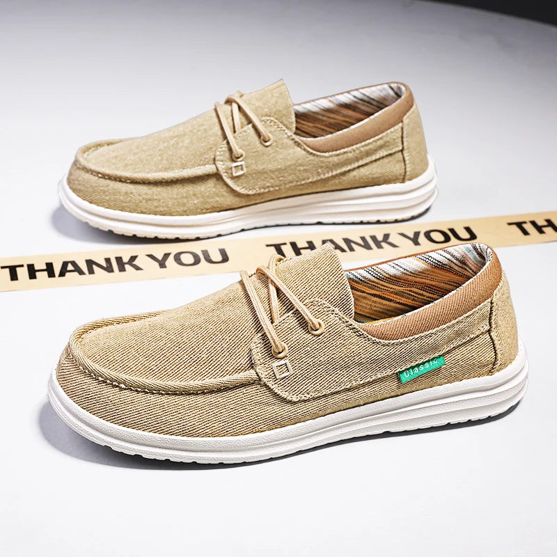 

Summer Slip On Canvas Boat Shoes Men Moccasins Deck Shoes Casual Loafers Mens Slip-ons Lightweight Breathable Big Size 46 47