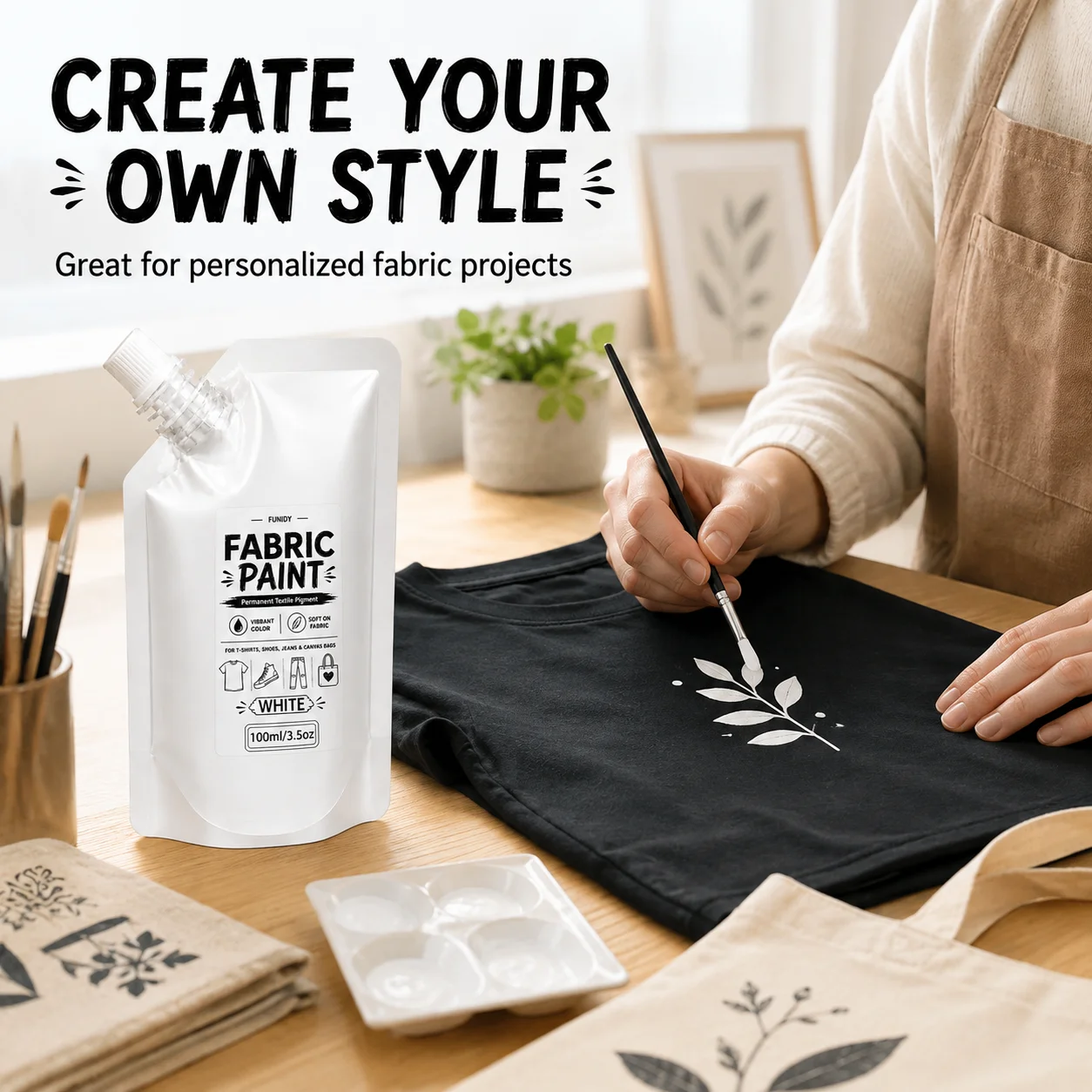 White Fabric Painting Set - Permanent Paint for Clothes, Upholstery, Shoes & Bags