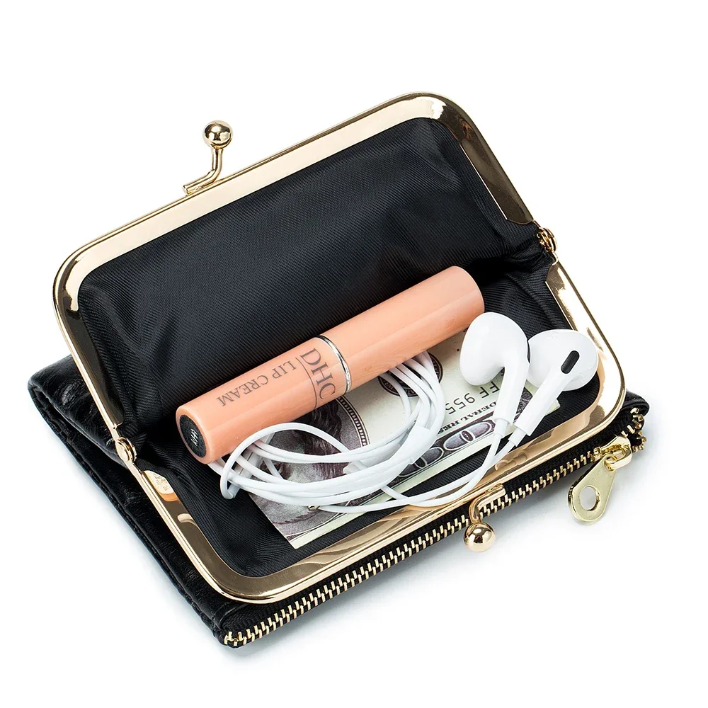 New Genuine Leather Retro Handheld Bag Short Wallet Women's Multifunctional Clip Zero Cowhide Wallet Simple Storage Bag