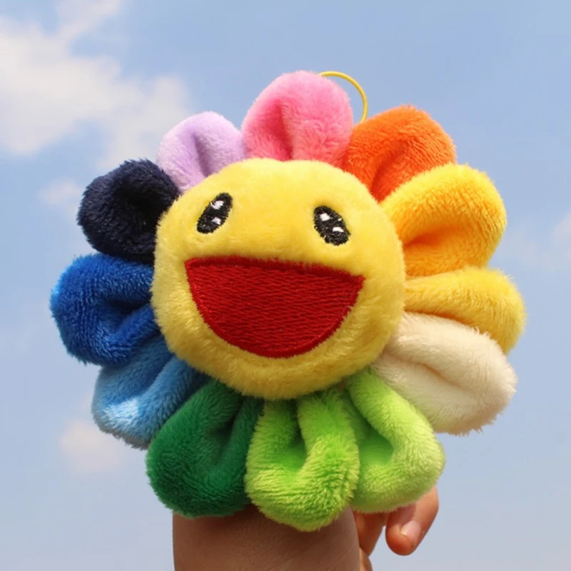 8CM Smile Sunflower Pendant Soft Rainbow Flower Smile Badge Clothes Decor Brooch Pin Stuffed Doll Plush Toy Gift for Girls Kids