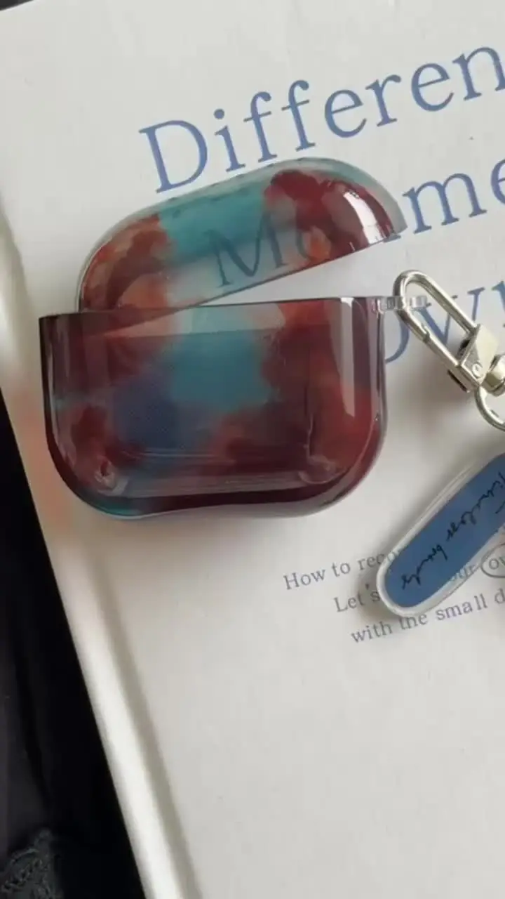 Портативный сине-коричневый чехол для наушников с янтарным узором и крючком Apple