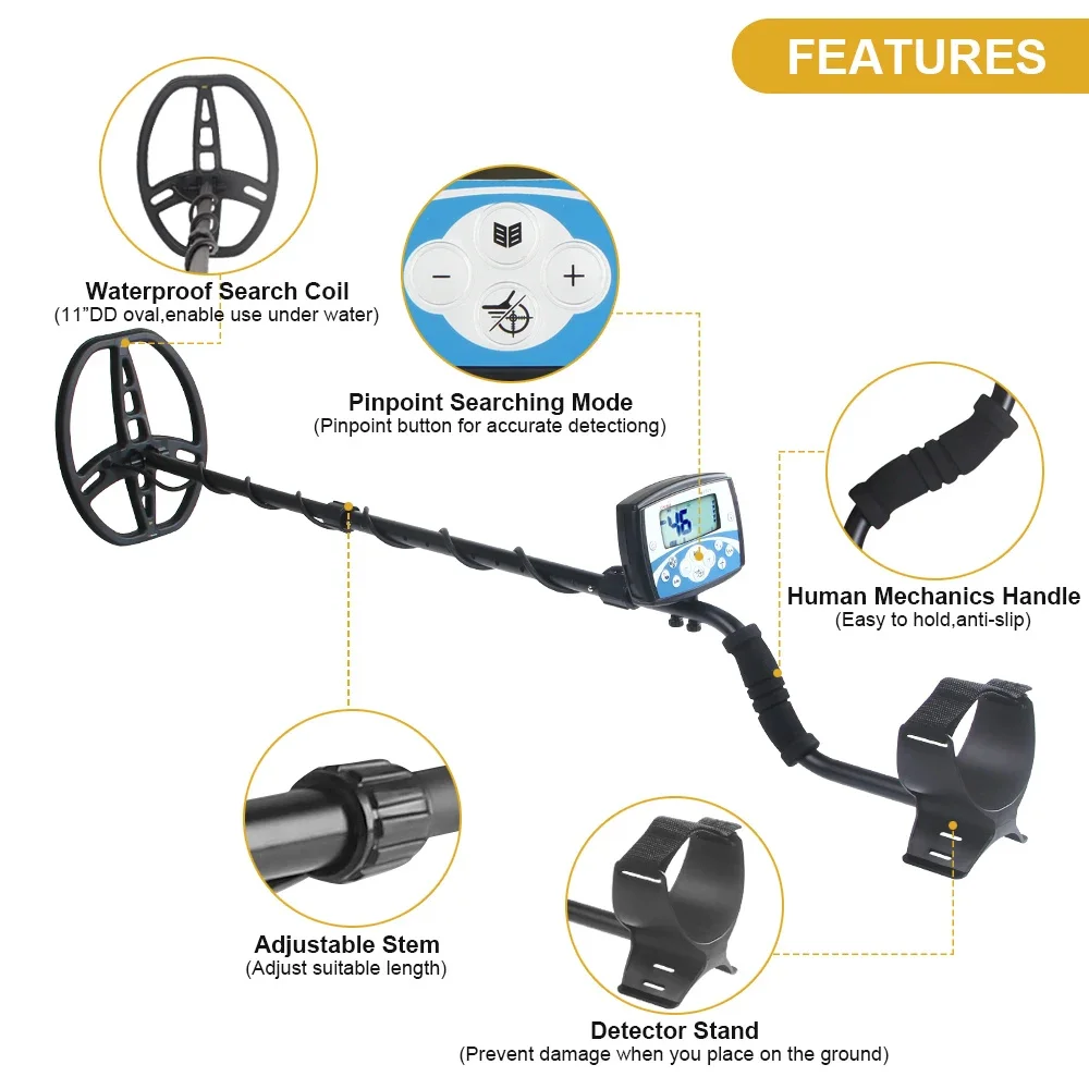 MT705 Professional Underground Metal Detector High Sensitivity Waterproof Search Coil Metal Detecting Tool Treasure Pinpointer