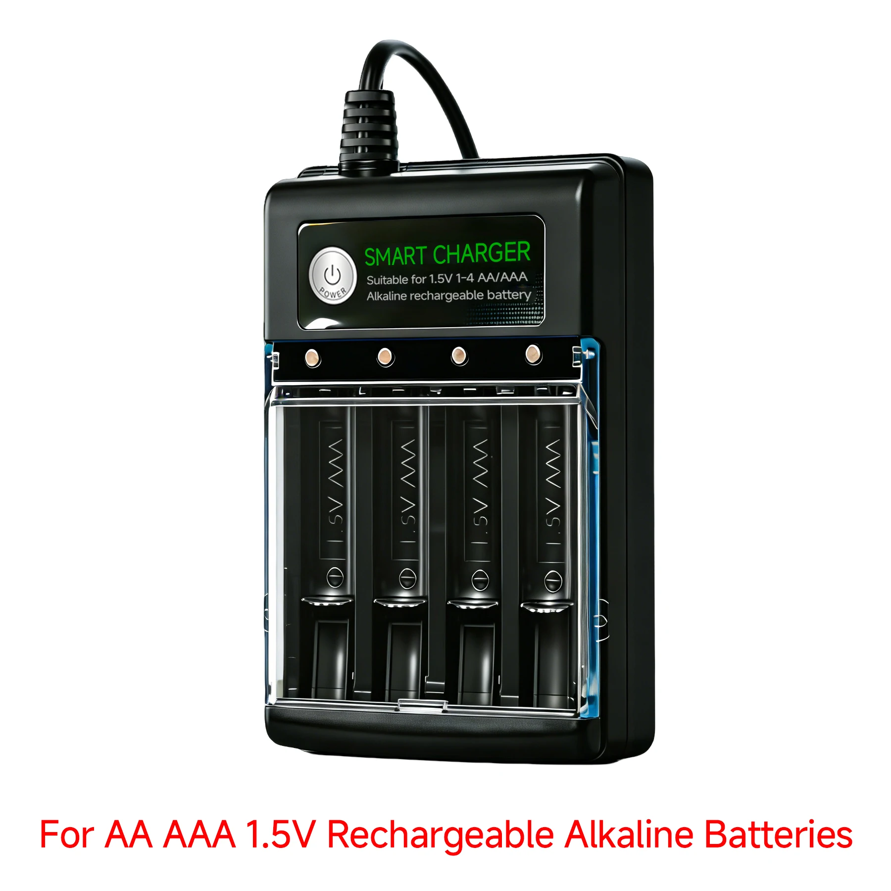 Advanced 4-Slot Smart Battery Charger with Independent Safe Charging and USB-A Connectivity