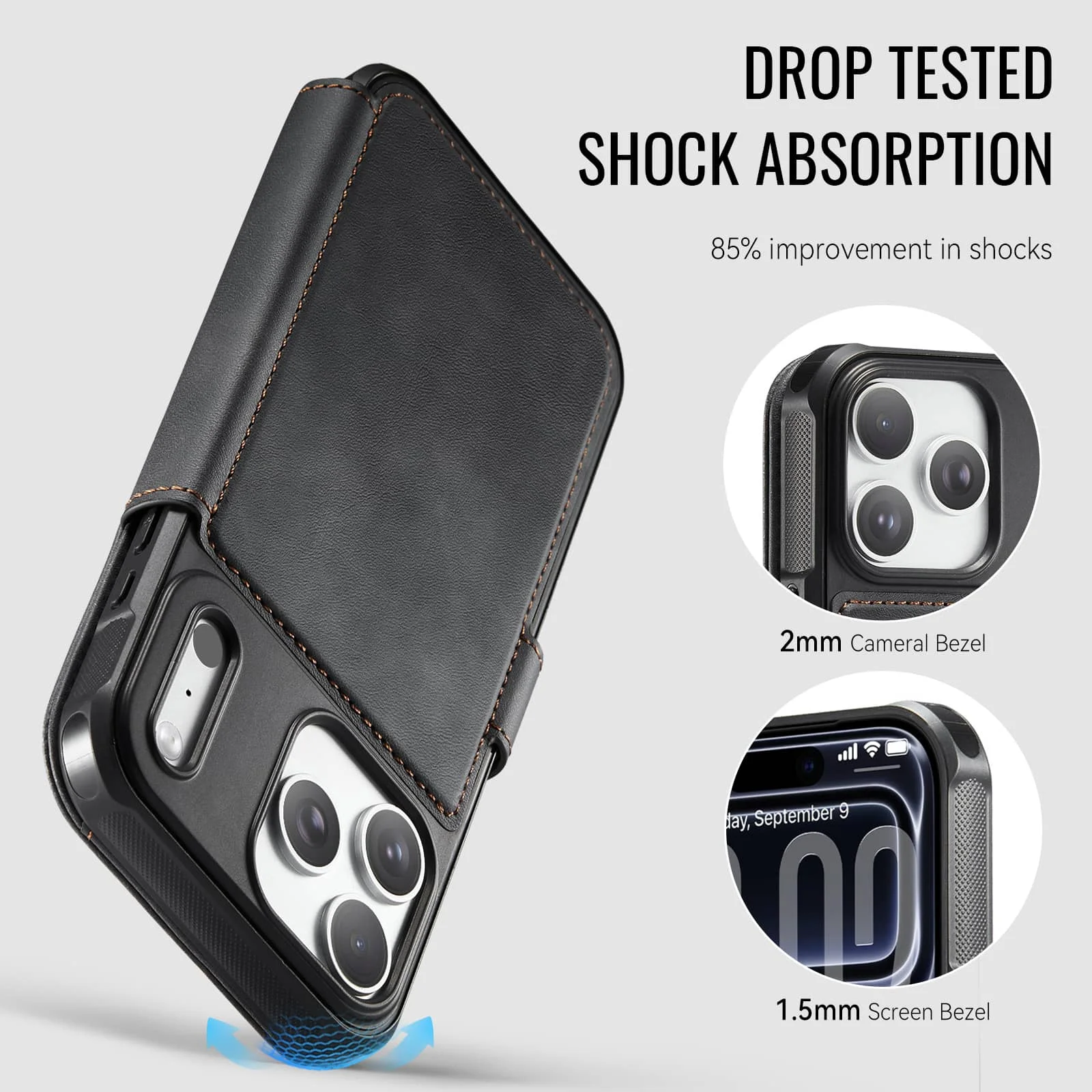 Premium Magnetic PU Leather Wallet Case with RFID Protection and Stand Feature, Slim Shockproof Design